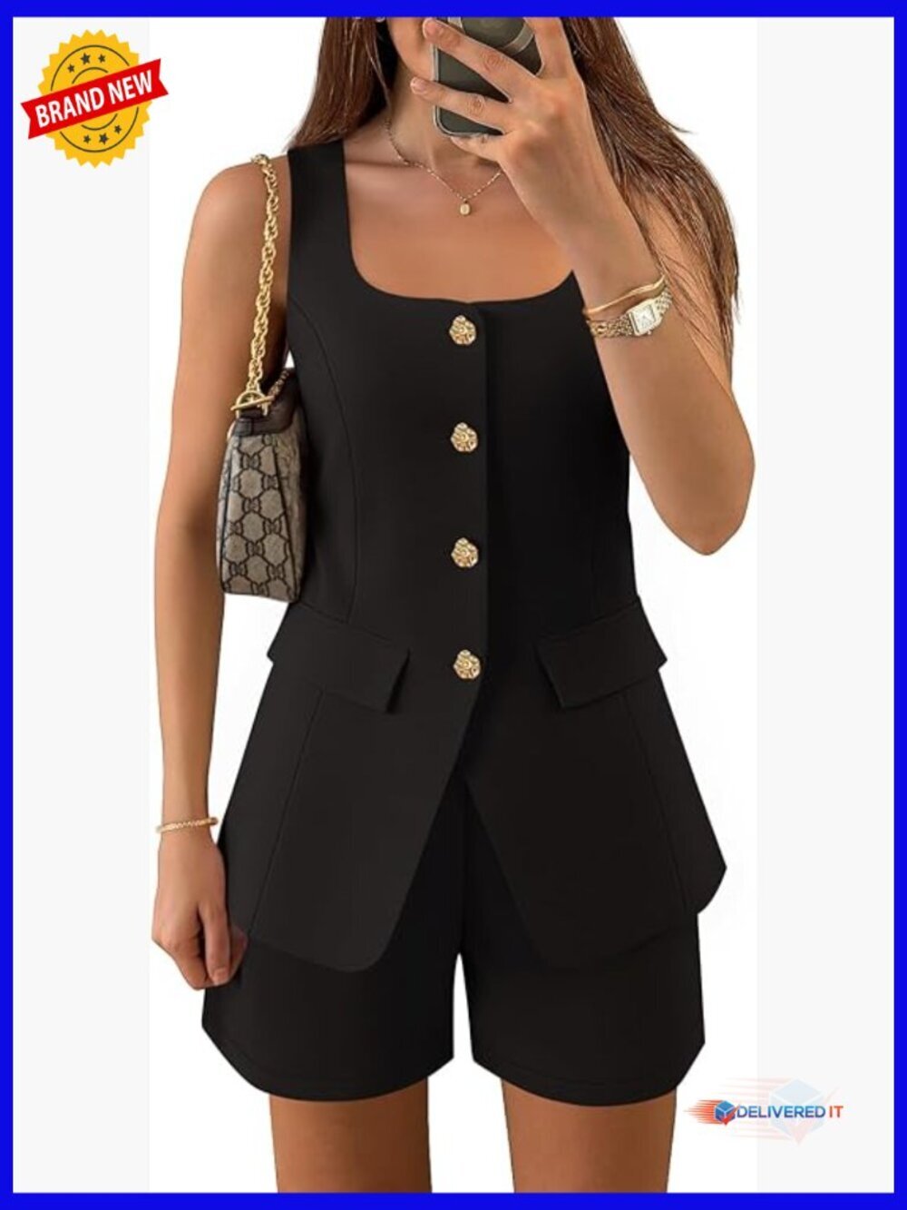 Women's 2 Piece Short Set Vest & Shorts Business Casual Outfit